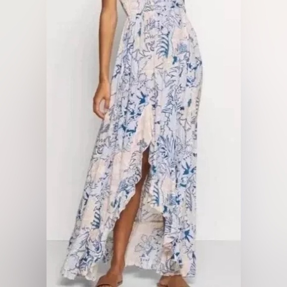 FREE PEOPLE Forever Yours Ruffled Smocked Floral Slip high-low Maxi Dress Small - Picture 5 of 9